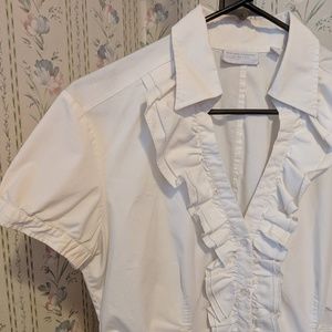 white ruffled short sleeve blouse
